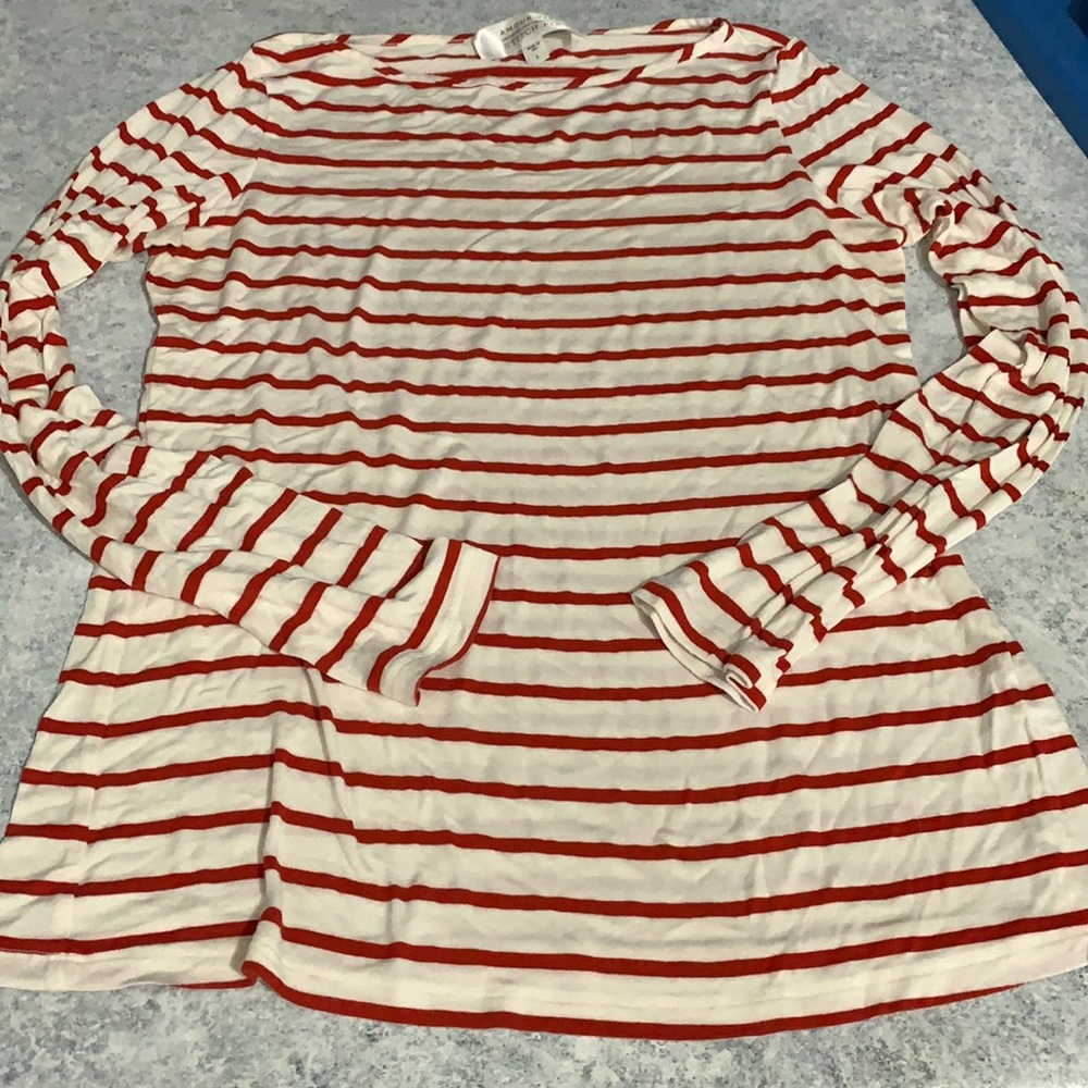 Red and white striped boat neck size L